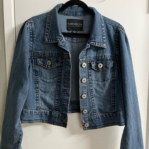 Forever 21+ Crop jean jacket 2X Gently Used. Good Condition. Smoke Pet Free Home